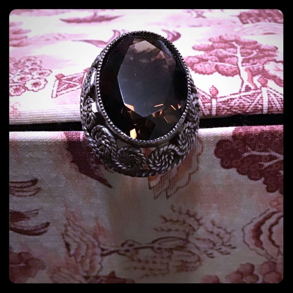 Vintage Smoky Topaz Silver Royalty Ring